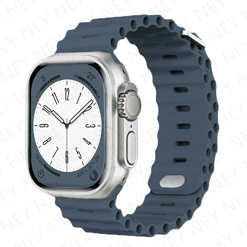 Stylish Ocean Silicone Strap for Apple Watch Ultra 2 & Series - Perfect Fit for 49mm, 45mm, 44mm, 42mm, 41mm, 40mm, 38mm