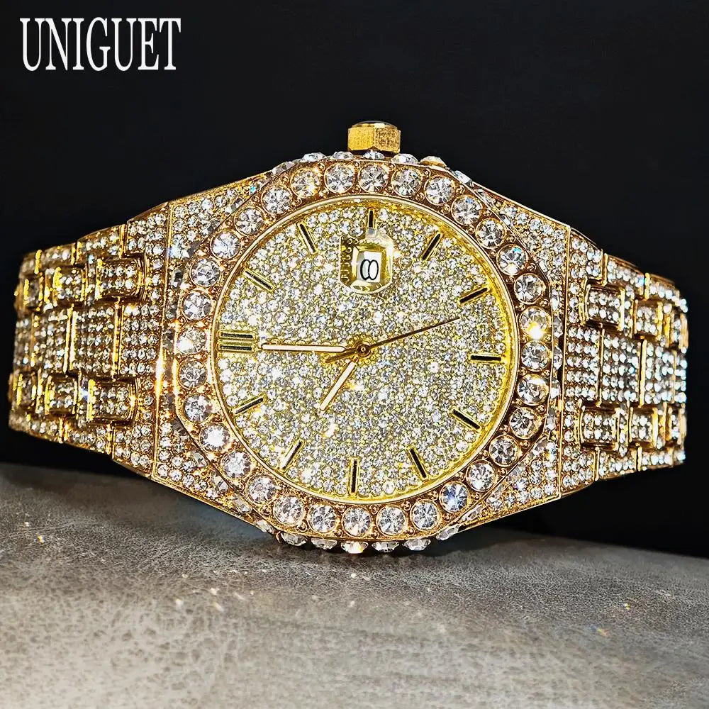 Elevate Your Style with the UNIGUET Luxury Iced Out Waterproof Quartz Watch for Men - Perfect for Hip Hop Fashion and Special Occasions!