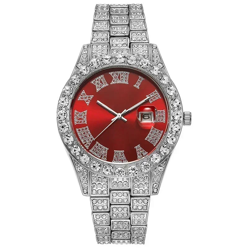Elevate Your Style with the Full Iced Out Men’s Watch - Multiple Colors Available for the Ultimate Hip Hop Bling!