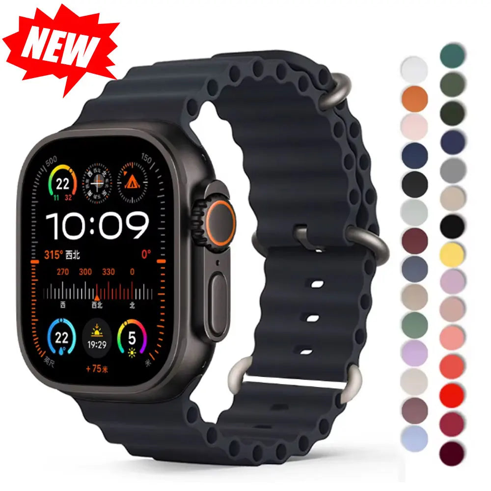 Explore the Ocean Strap: Premium Silicone Band for Apple Watch Ultra 2, 49mm & More - Perfect for Water Sports!