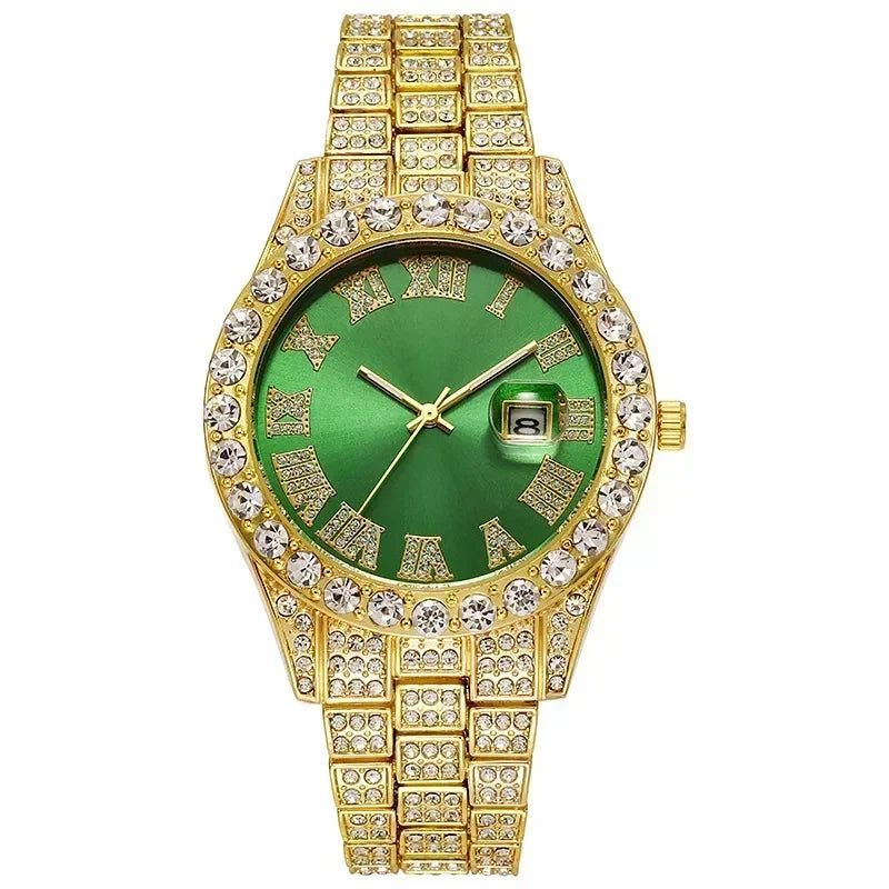Elevate Your Style with the Full Iced Out Men’s Watch - Multiple Colors Available for the Ultimate Hip Hop Bling!