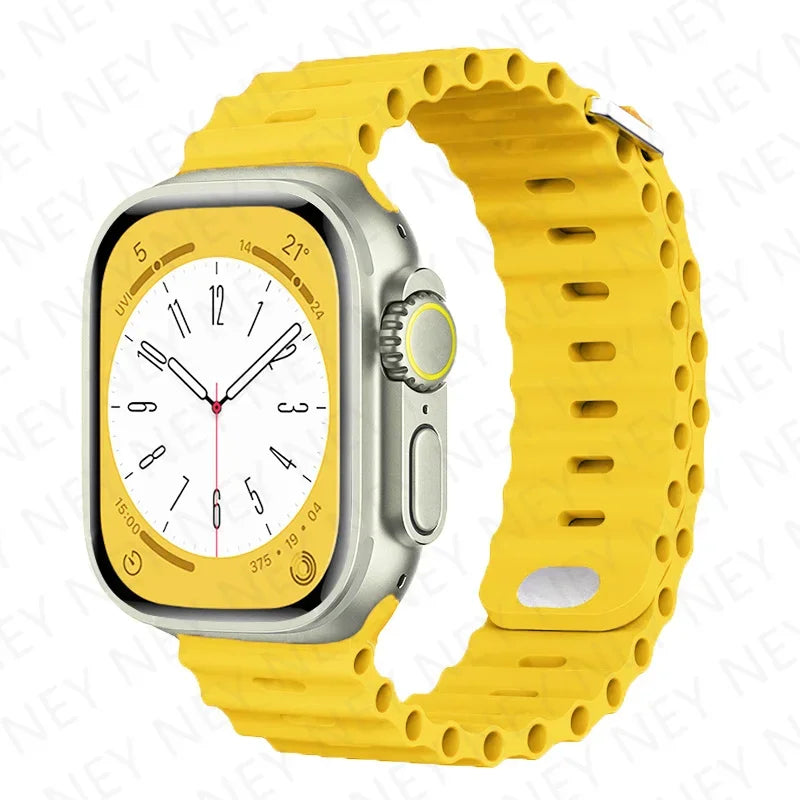 Stylish Ocean Silicone Strap for Apple Watch Ultra 2 & Series - Perfect Fit for 49mm, 45mm, 44mm, 42mm, 41mm, 40mm, 38mm
