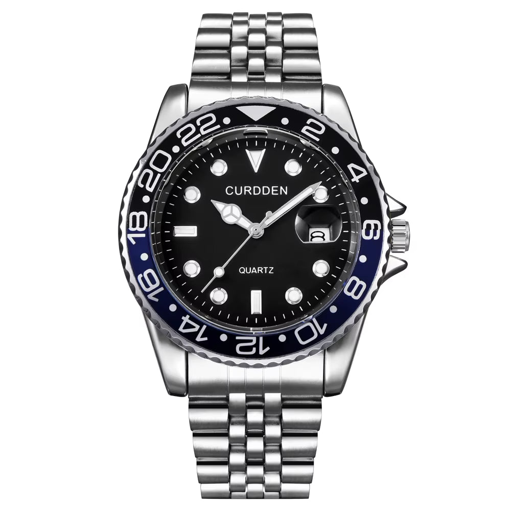Stylish Men's Quartz Watch with Stainless Steel Band - Casual Calendar Design for Students and Trendsetters - Green Relogios Masculinos 2024