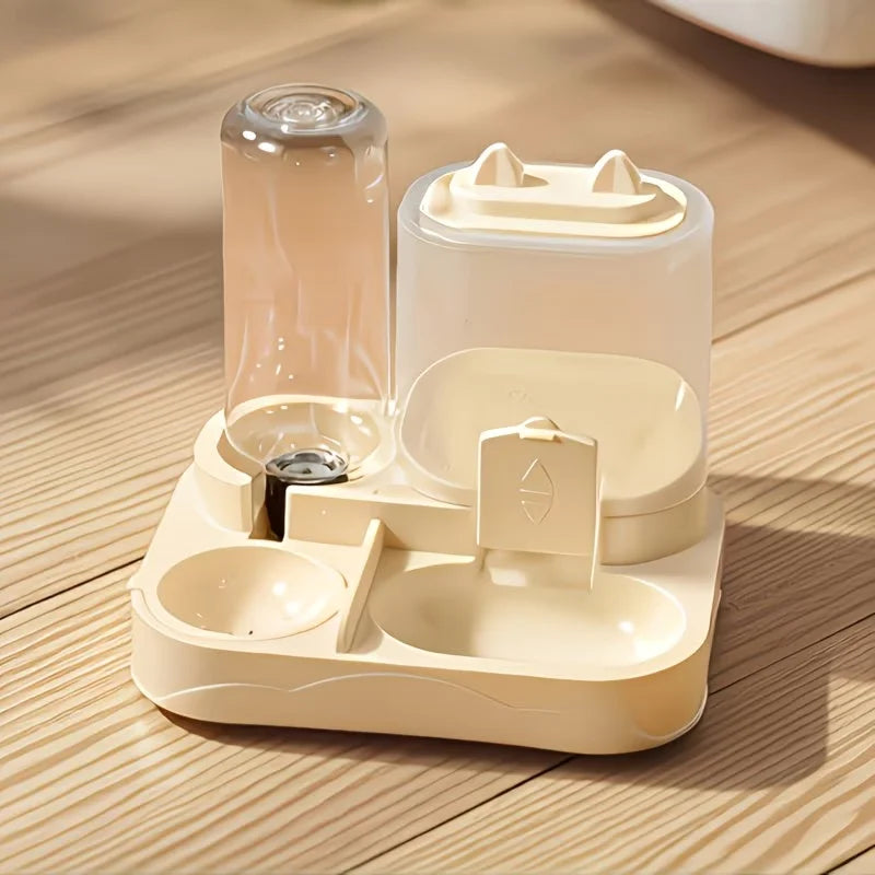 2-In-1 Large Pet Feeder & Water Dispenser, Dry Wet Separation, Durable Plastic, Transparent, No Battery, for Cats Dogs Travel
