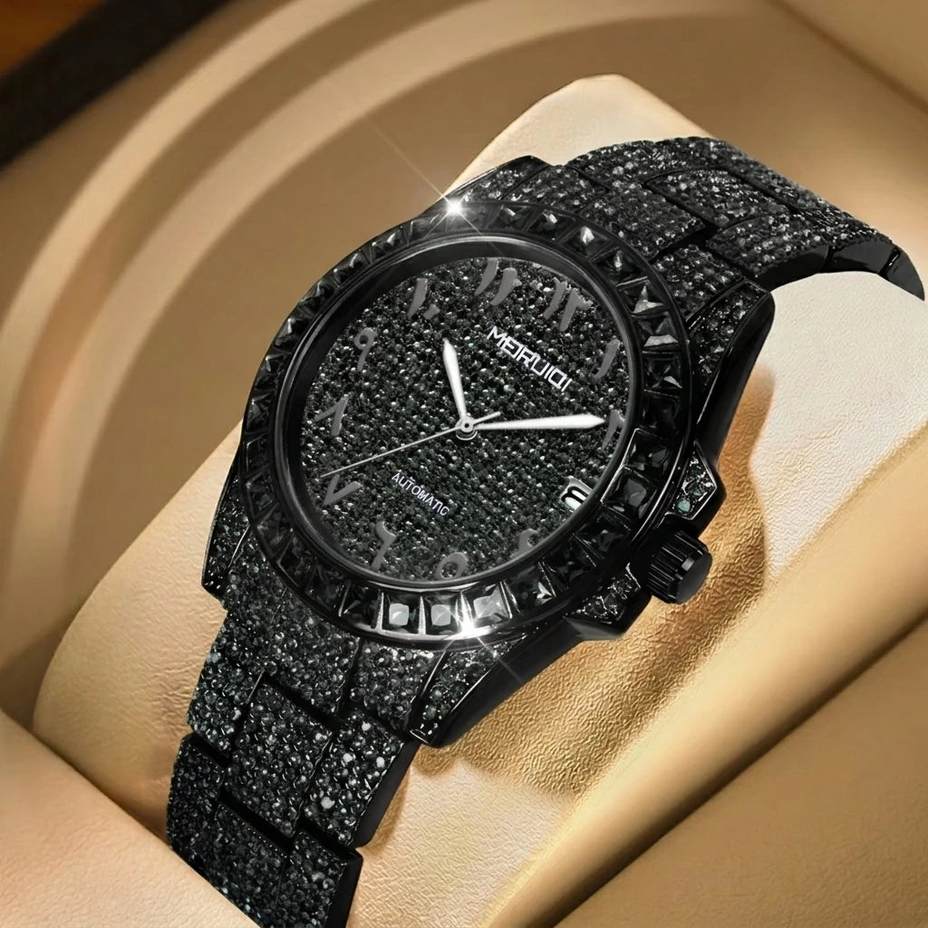 A Men'S Green Steel Strap Luxury Trendy Analog Delicate Pinion Automatic Mechanical Watch