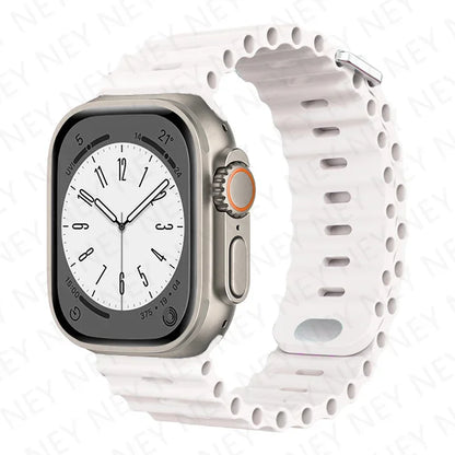 Stylish Ocean Silicone Strap for Apple Watch Ultra 2 & Series - Perfect Fit for 49mm, 45mm, 44mm, 42mm, 41mm, 40mm, 38mm