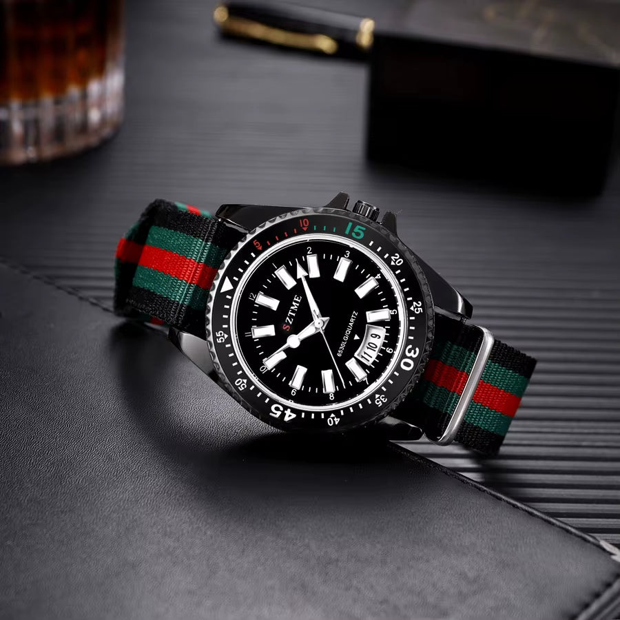 Chic Women's Nylon Strap Calendar Watch - Elegant Luminous Quartz Timepiece for Couples