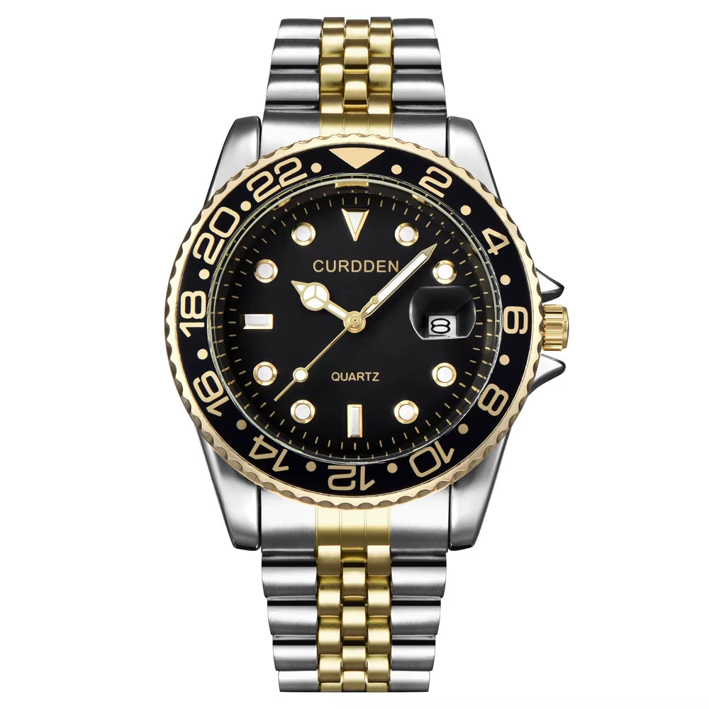 Stylish Men's Quartz Watch with Stainless Steel Band - Casual Calendar Design for Students and Trendsetters - Green Relogios Masculinos 2024
