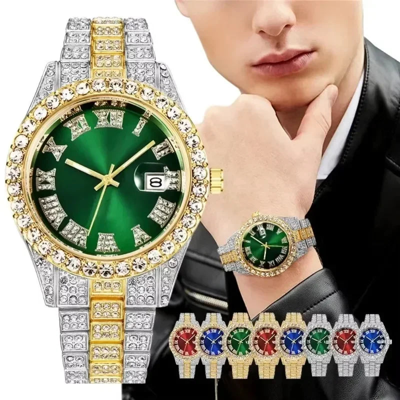 Elevate Your Style with the Full Iced Out Men’s Watch - Multiple Colors Available for the Ultimate Hip Hop Bling!