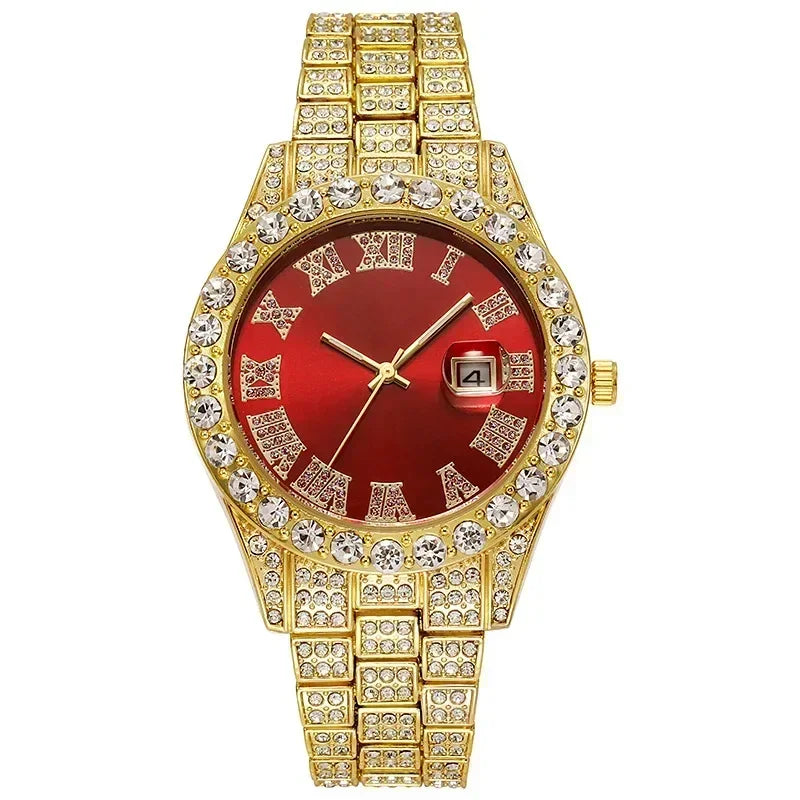 Elevate Your Style with the Full Iced Out Men’s Watch - Multiple Colors Available for the Ultimate Hip Hop Bling!