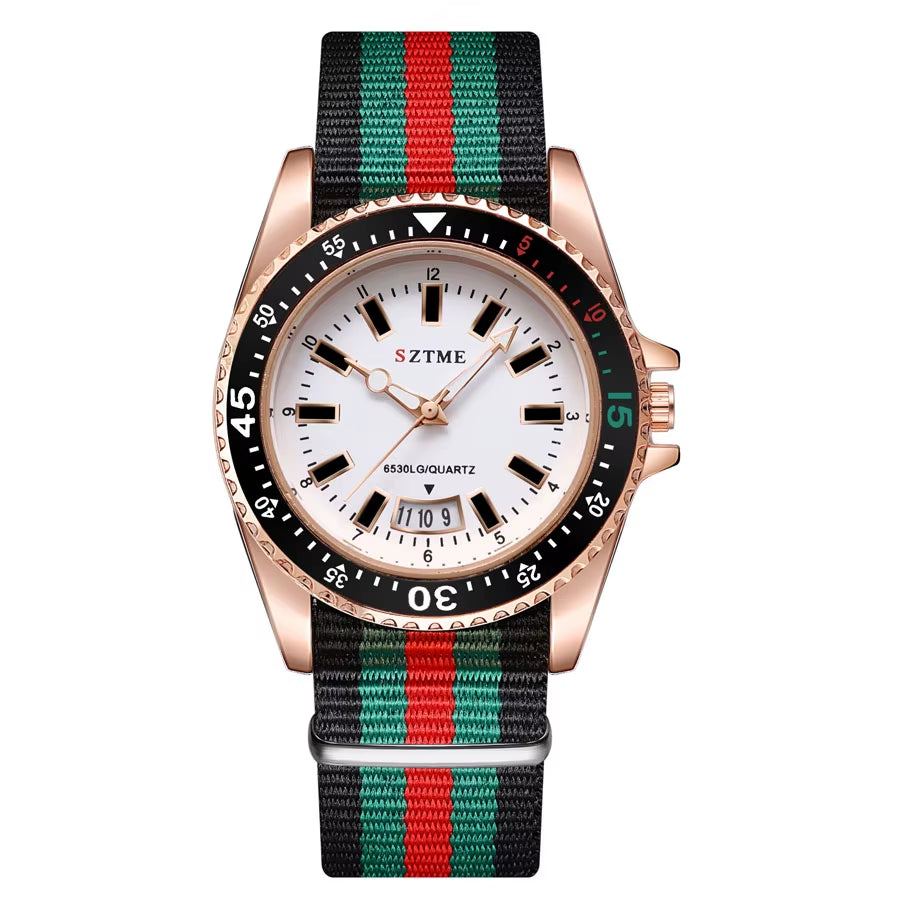 Chic Women's Nylon Strap Calendar Watch - Elegant Luminous Quartz Timepiece for Couples
