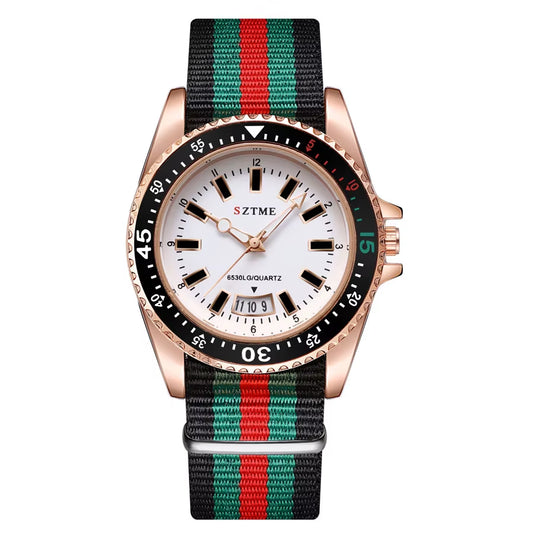 Chic Women's Nylon Strap Calendar Watch - Elegant Luminous Quartz Timepiece for Couples