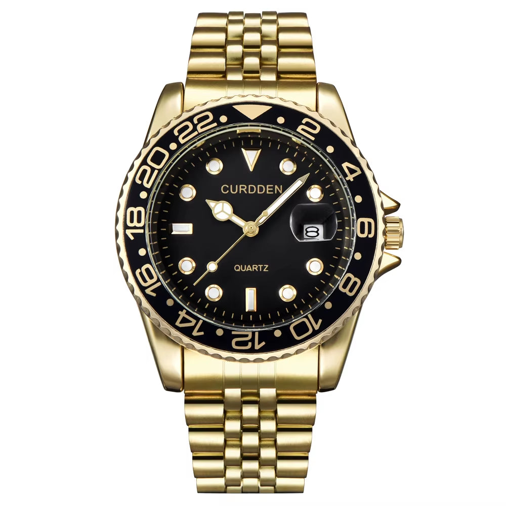 Stylish Men's Quartz Watch with Stainless Steel Band - Casual Calendar Design for Students and Trendsetters - Green Relogios Masculinos 2024