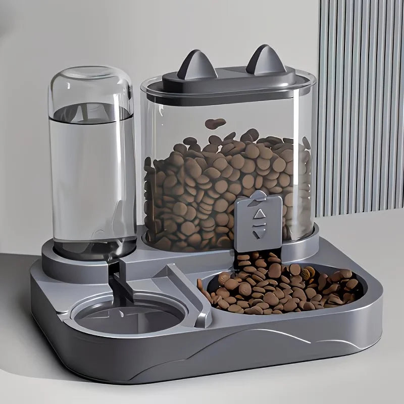 2-In-1 Large Pet Feeder & Water Dispenser, Dry Wet Separation, Durable Plastic, Transparent, No Battery, for Cats Dogs Travel