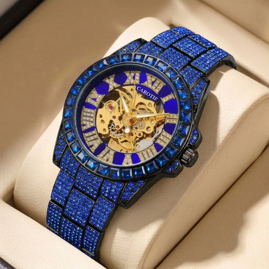 A Men'S Green Steel Strap Luxury Trendy Analog Delicate Pinion Automatic Mechanical Watch
