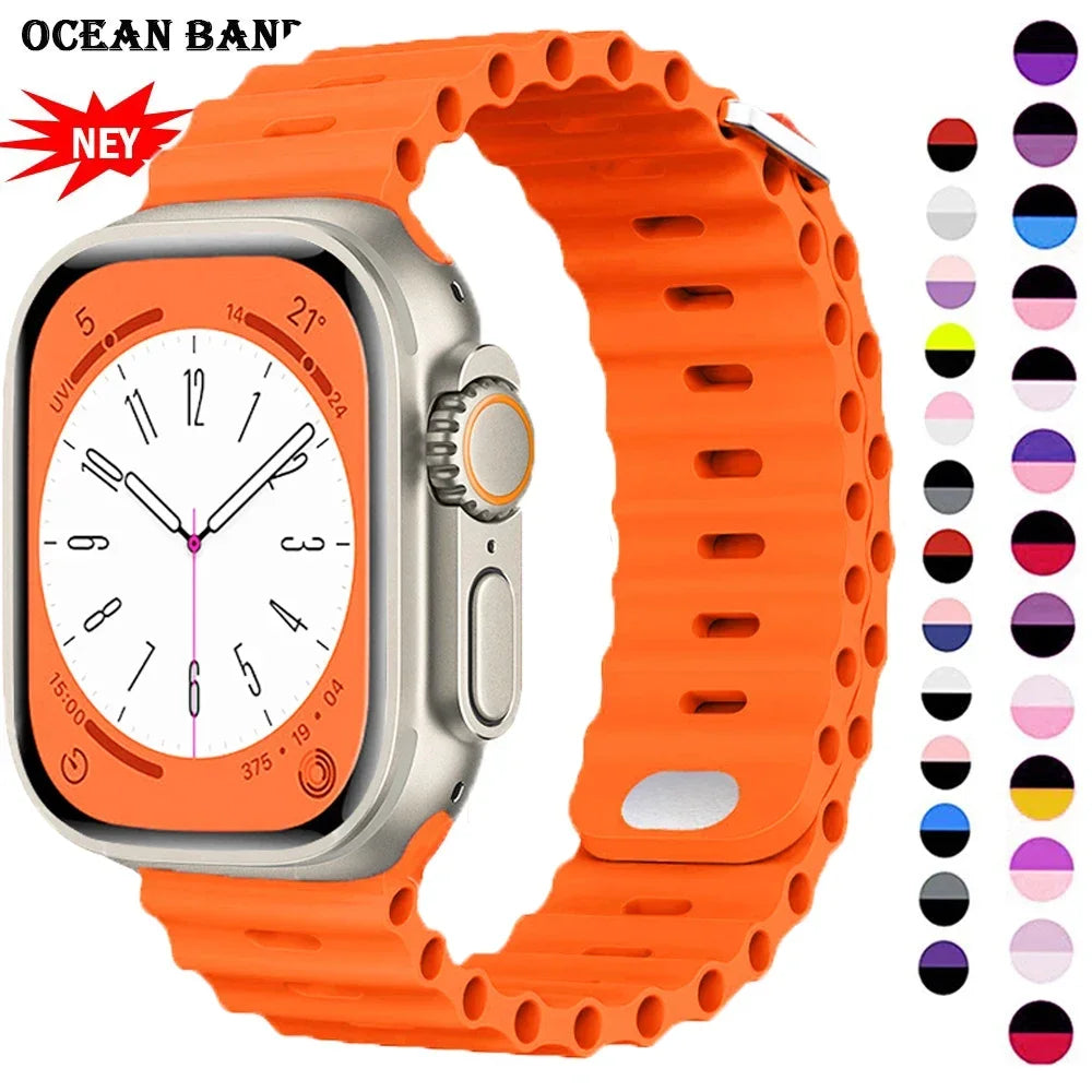Stylish Ocean Silicone Strap for Apple Watch Ultra 2 & Series - Perfect Fit for 49mm, 45mm, 44mm, 42mm, 41mm, 40mm, 38mm