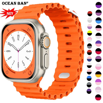 Stylish Ocean Silicone Strap for Apple Watch Ultra 2 & Series - Perfect Fit for 49mm, 45mm, 44mm, 42mm, 41mm, 40mm, 38mm