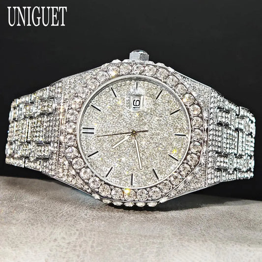 Elevate Your Style with the UNIGUET Luxury Iced Out Waterproof Quartz Watch for Men - Perfect for Hip Hop Fashion and Special Occasions!