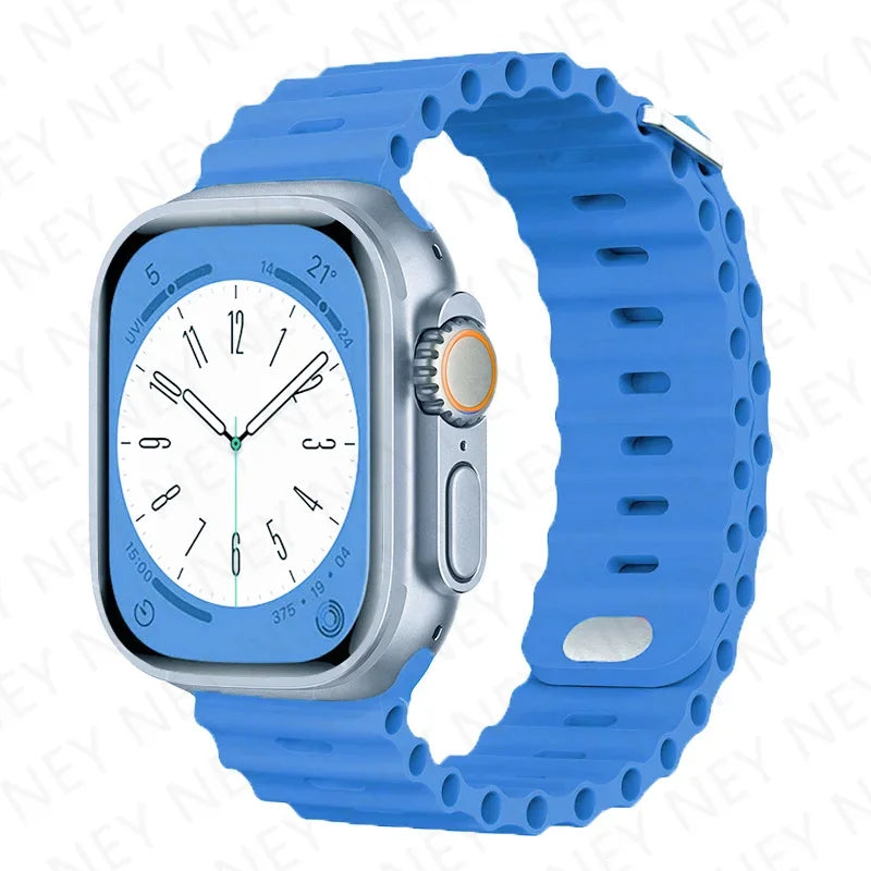 Stylish Ocean Silicone Strap for Apple Watch Ultra 2 & Series - Perfect Fit for 49mm, 45mm, 44mm, 42mm, 41mm, 40mm, 38mm