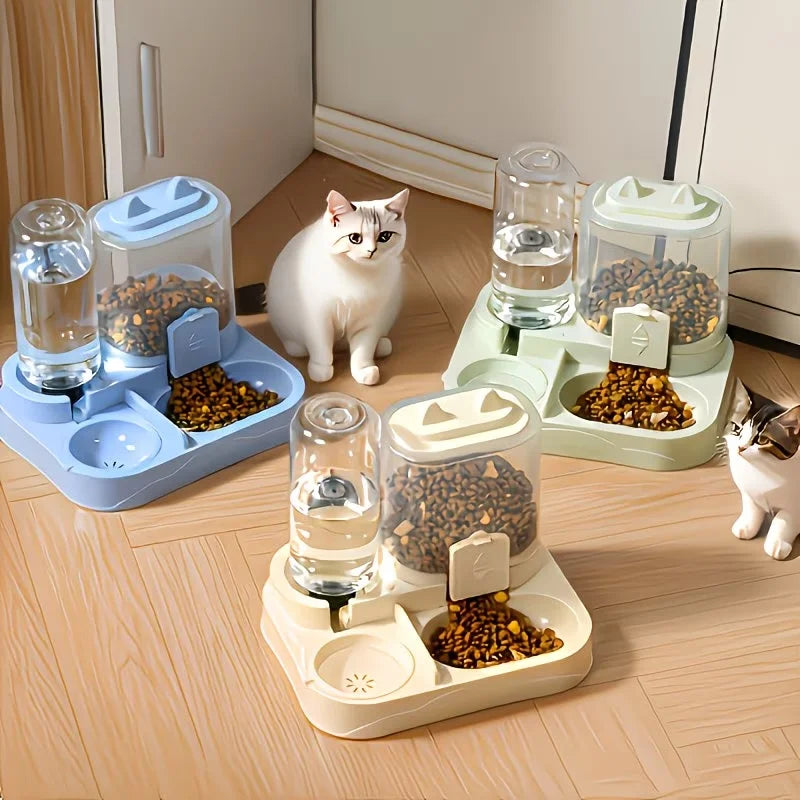 2-In-1 Large Pet Feeder & Water Dispenser, Dry Wet Separation, Durable Plastic, Transparent, No Battery, for Cats Dogs Travel