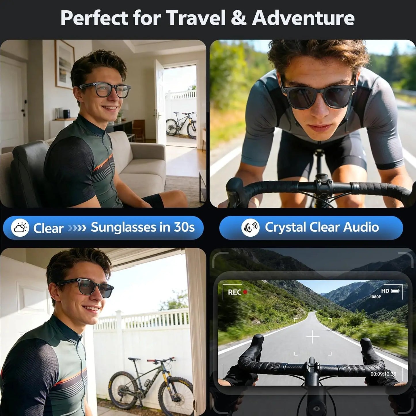 2026 Ai Smart Glasses for Men Women 8MP 4K HD Camera Glasses 150+Language Translation AI Wake-Up Bluetooth Music Audio Sunglass