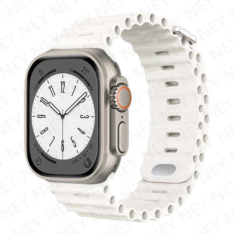 Stylish Ocean Silicone Strap for Apple Watch Ultra 2 & Series - Perfect Fit for 49mm, 45mm, 44mm, 42mm, 41mm, 40mm, 38mm