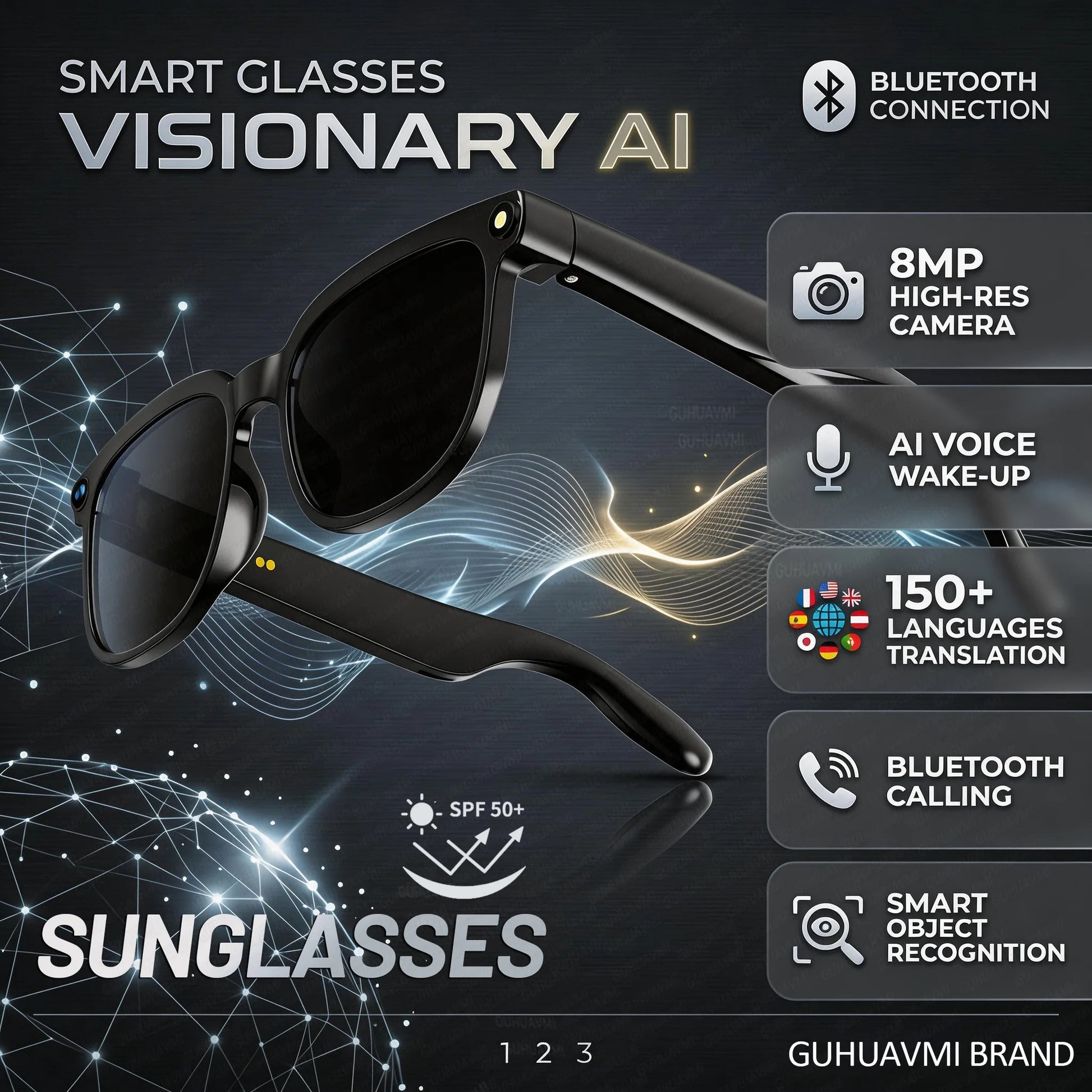 2026 Ai Smart Glasses for Men Women 8MP 4K HD Camera Glasses 150+Language Translation AI Wake-Up Bluetooth Music Audio Sunglass