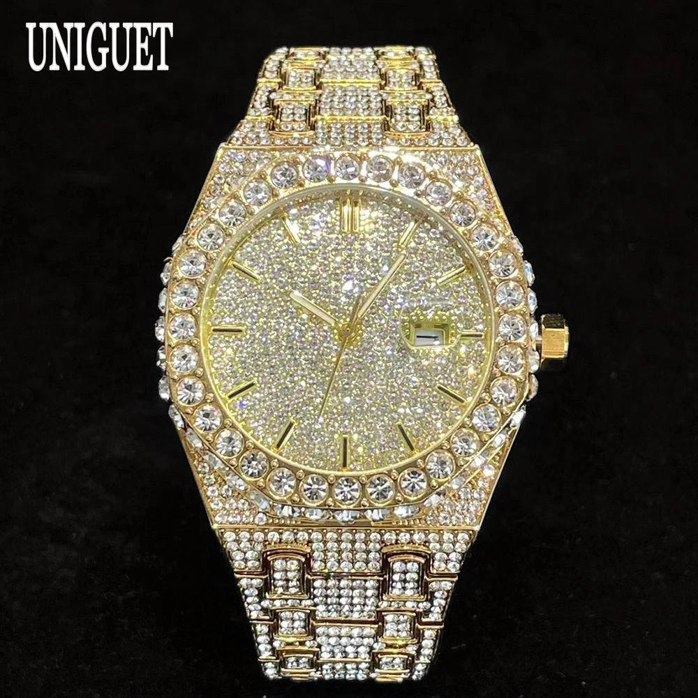 Elevate Your Style with the UNIGUET Luxury Iced Out Waterproof Quartz Watch for Men - Perfect for Hip Hop Fashion and Special Occasions!
