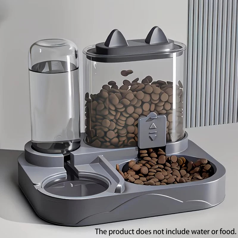 2-In-1 Large Pet Feeder & Water Dispenser, Dry Wet Separation, Durable Plastic, Transparent, No Battery, for Cats Dogs Travel