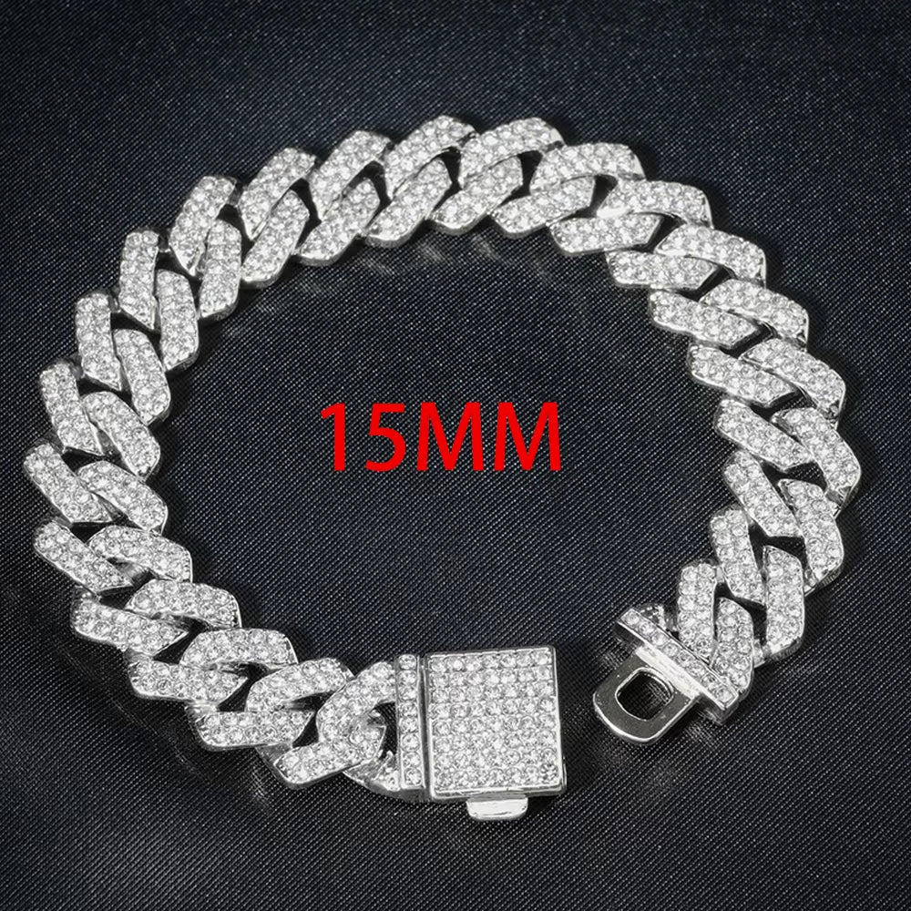 Elevate Your Style with the 3-Piece Cuban Chain Watch Set for Men - Hip Hop Miami Curb Iced Out Paved Rhinestones Necklace, Bracelet, and Watch Ensemble