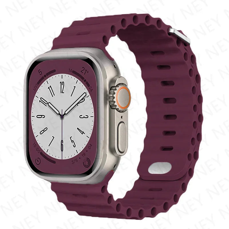 Stylish Ocean Silicone Strap for Apple Watch Ultra 2 & Series - Perfect Fit for 49mm, 45mm, 44mm, 42mm, 41mm, 40mm, 38mm