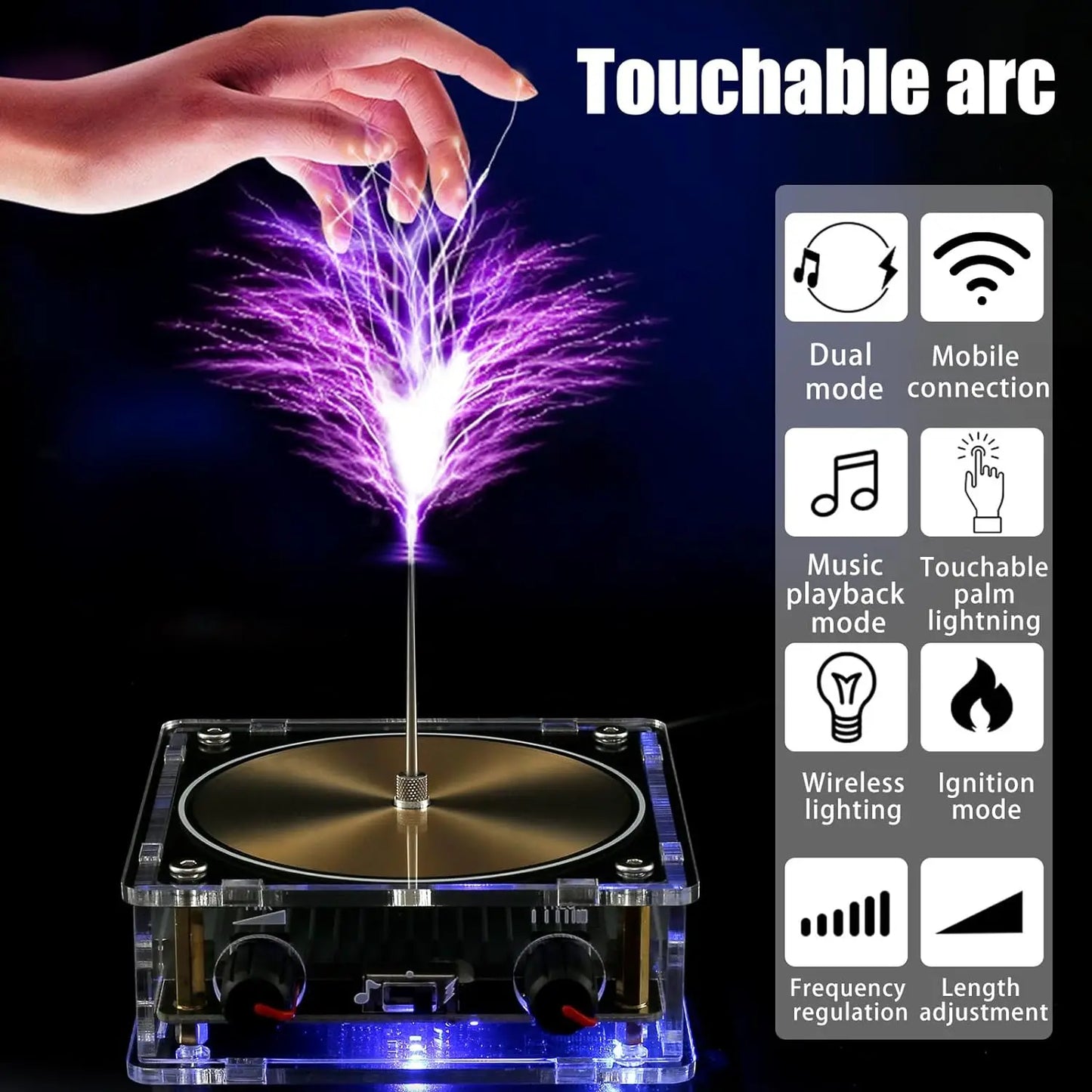 Musical Tesla Coil Kit, Touchable Artificial Lightning Spark Gap Arc Generator, Wireless Transmission Bluetooth Music Tesla Coil