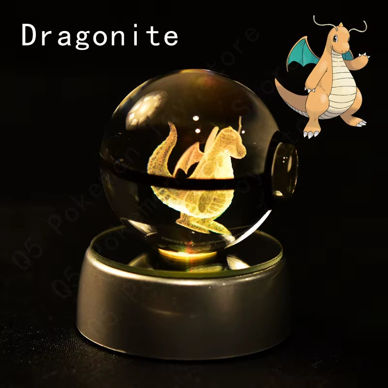 Pokemon Crystal Ball 3D Pikachu Mewtwo Mew Gengar Night Light Lamp Base Pokeball Crystal Pokemon Glass Ball Figure Birthday Gift