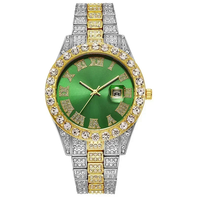 Elevate Your Style with the Full Iced Out Men’s Watch - Multiple Colors Available for the Ultimate Hip Hop Bling!
