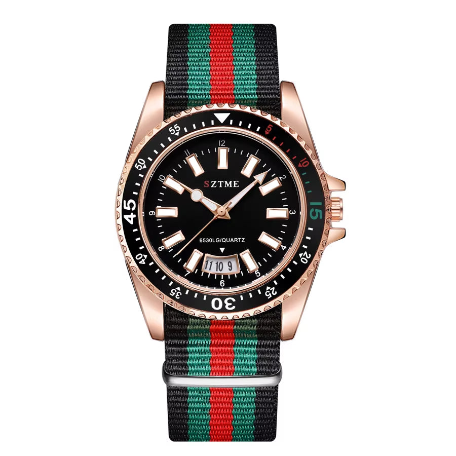 Chic Women's Nylon Strap Calendar Watch - Elegant Luminous Quartz Timepiece for Couples