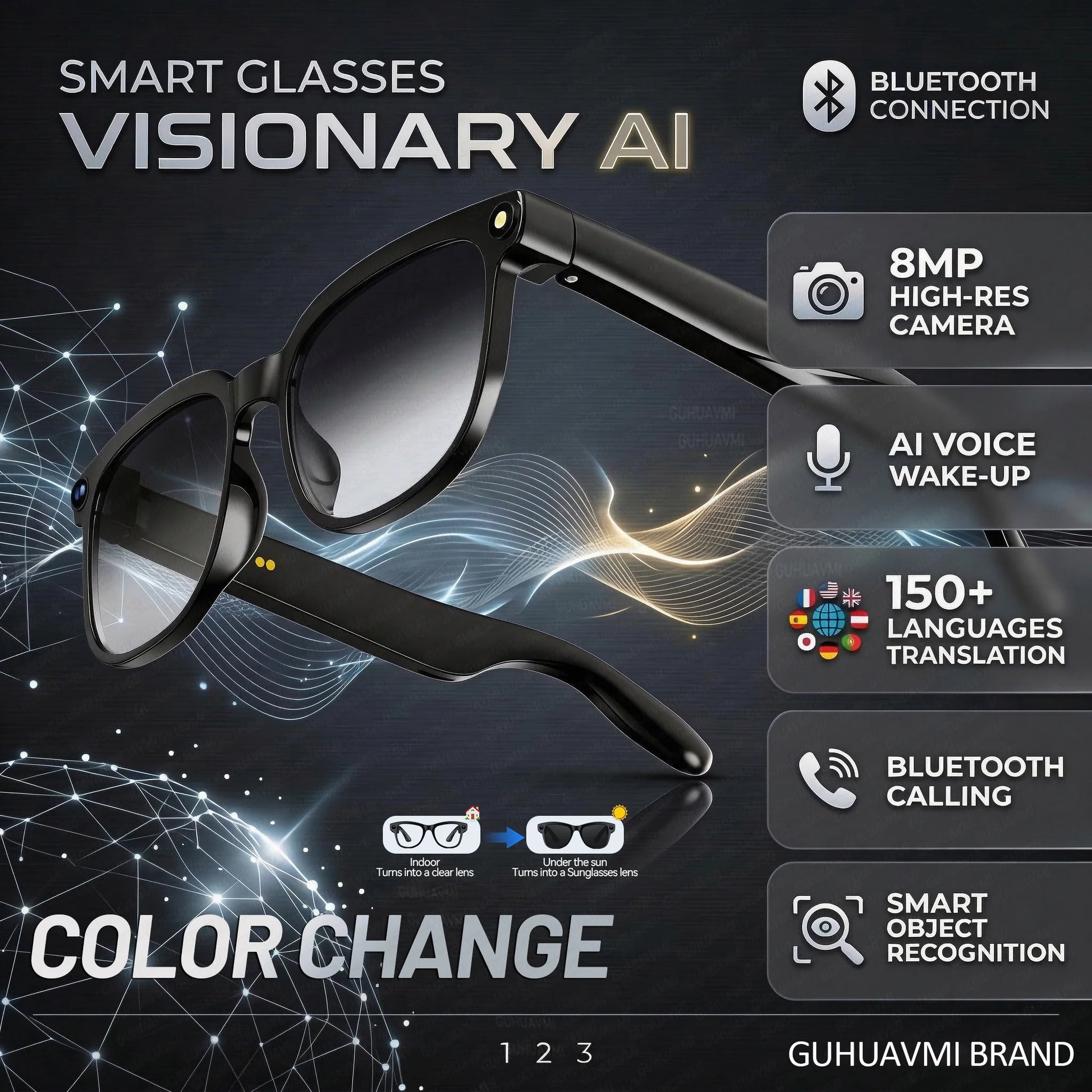 2026 Ai Smart Glasses for Men Women 8MP 4K HD Camera Glasses 150+Language Translation AI Wake-Up Bluetooth Music Audio Sunglass