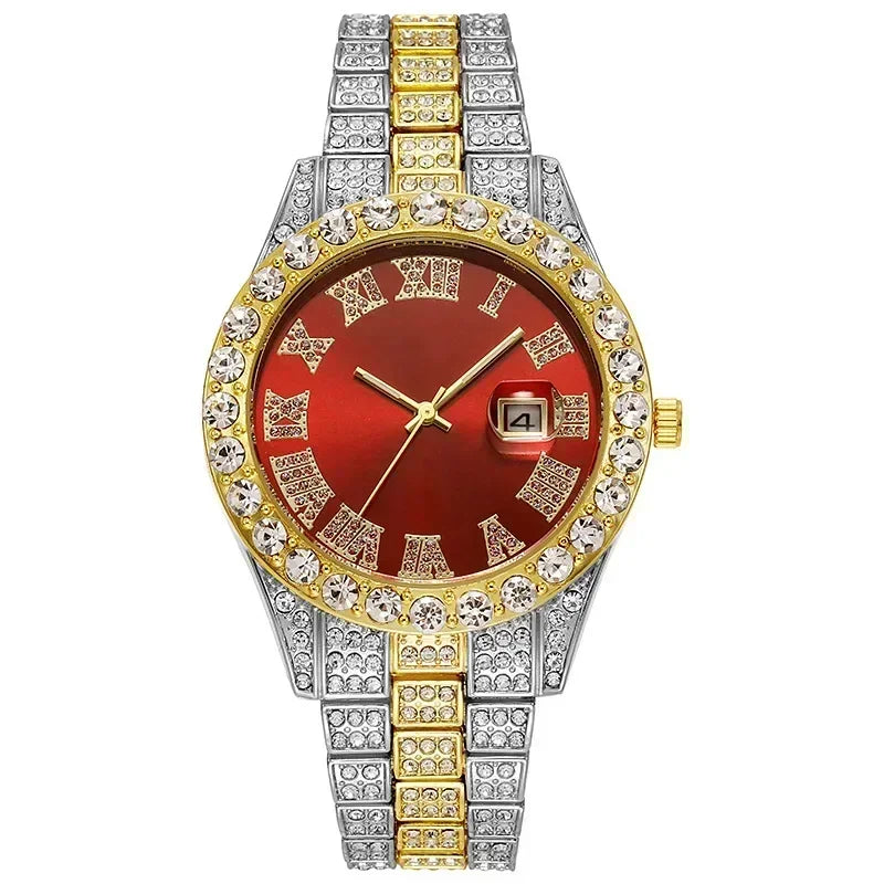 Elevate Your Style with the Full Iced Out Men’s Watch - Multiple Colors Available for the Ultimate Hip Hop Bling!