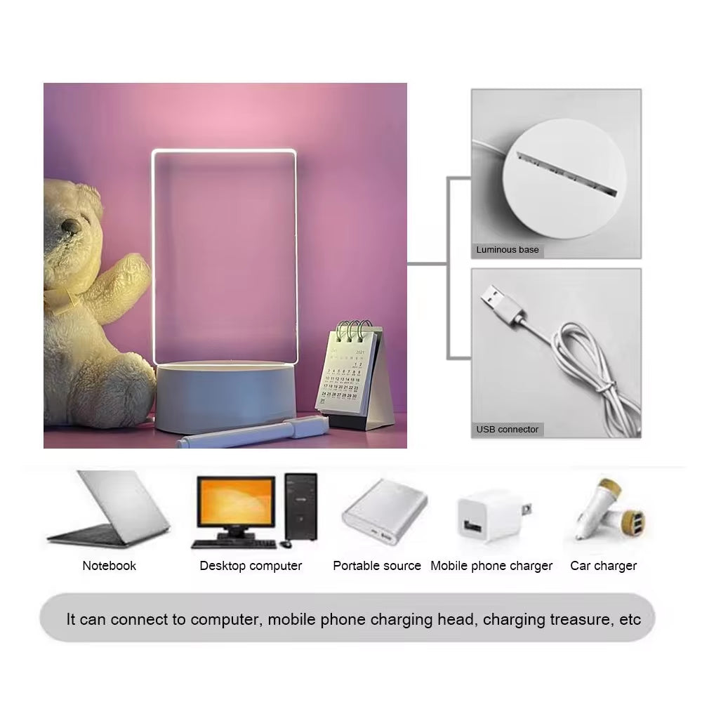 Transform Your Space with the Transparent Luminous LED Night Light - A Versatile Acrylic Message Board for Creative Expression and Ambient Glow