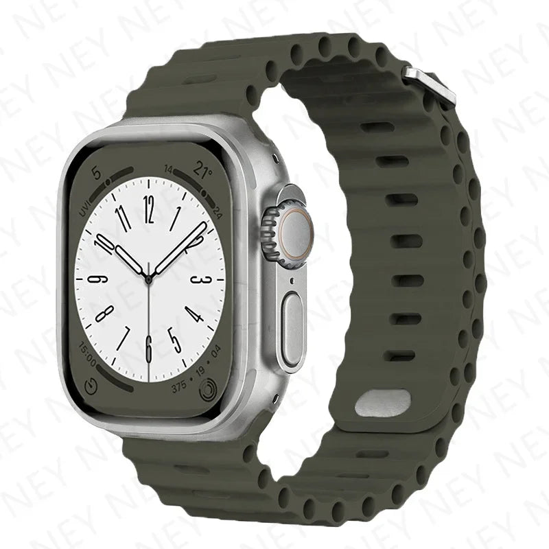 Stylish Ocean Silicone Strap for Apple Watch Ultra 2 & Series - Perfect Fit for 49mm, 45mm, 44mm, 42mm, 41mm, 40mm, 38mm