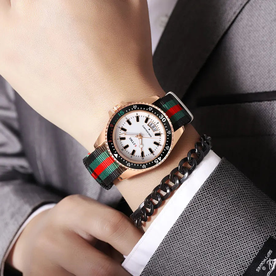 Chic Women's Nylon Strap Calendar Watch - Elegant Luminous Quartz Timepiece for Couples