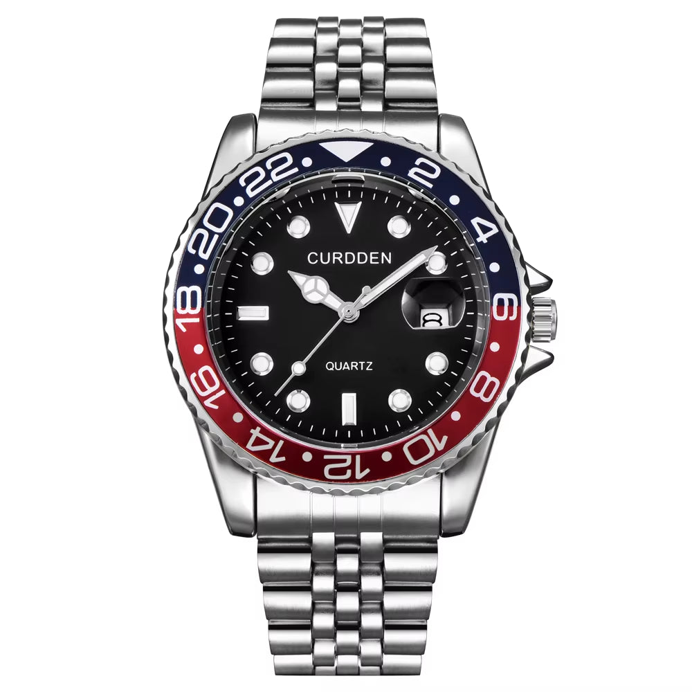 Stylish Men's Quartz Watch with Stainless Steel Band - Casual Calendar Design for Students and Trendsetters - Green Relogios Masculinos 2024