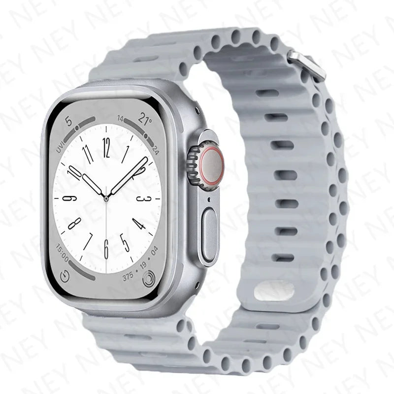 Stylish Ocean Silicone Strap for Apple Watch Ultra 2 & Series - Perfect Fit for 49mm, 45mm, 44mm, 42mm, 41mm, 40mm, 38mm