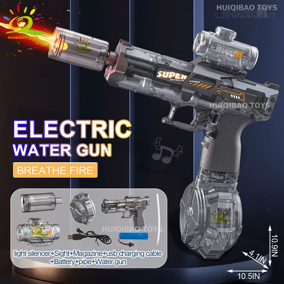 HUIQIBAO Electric Pulse Water Gun Simulated Flame Sensor Light Fully Automatic Fights Toy Water Pistol Outdoor Beach Toys Adult
