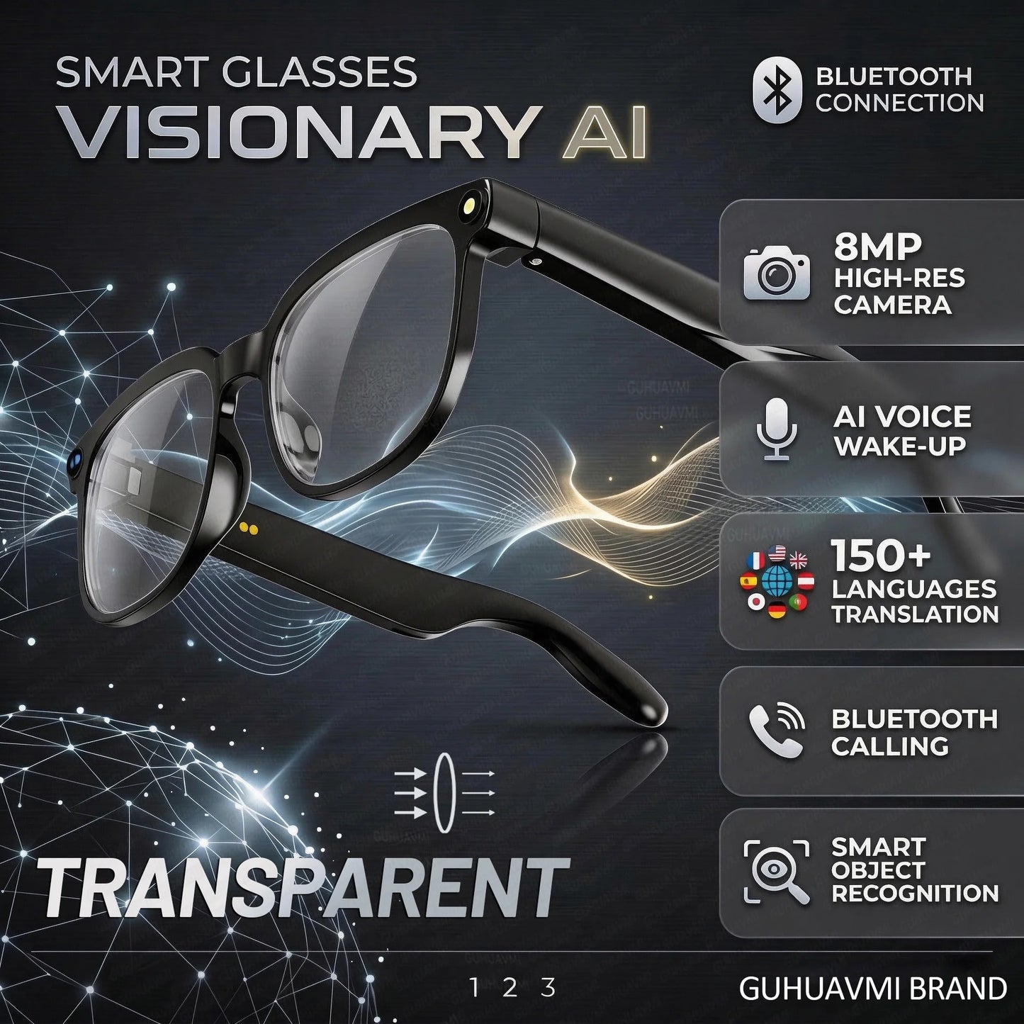 2026 Ai Smart Glasses for Men Women 8MP 4K HD Camera Glasses 150+Language Translation AI Wake-Up Bluetooth Music Audio Sunglass