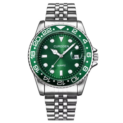 Stylish Men's Quartz Watch with Stainless Steel Band - Casual Calendar Design for Students and Trendsetters - Green Relogios Masculinos 2024