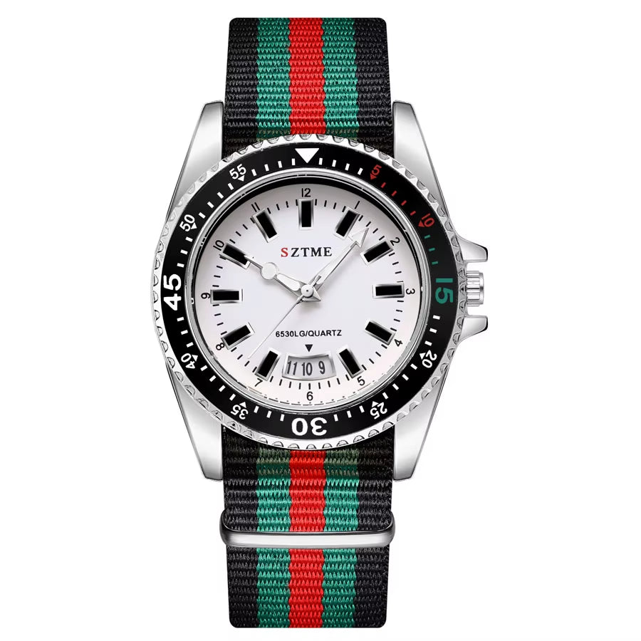 Chic Women's Nylon Strap Calendar Watch - Elegant Luminous Quartz Timepiece for Couples