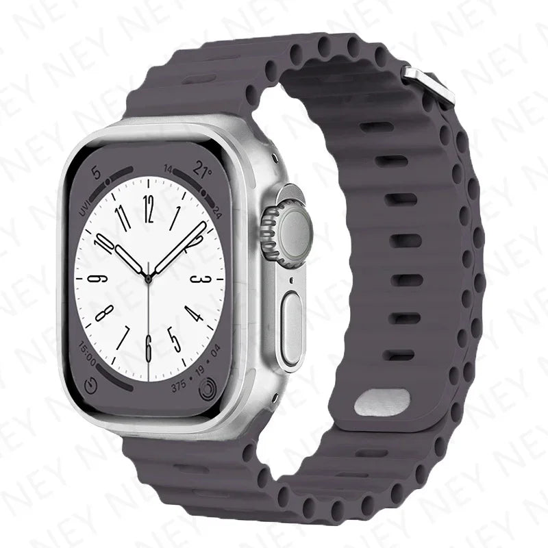 Stylish Ocean Silicone Strap for Apple Watch Ultra 2 & Series - Perfect Fit for 49mm, 45mm, 44mm, 42mm, 41mm, 40mm, 38mm