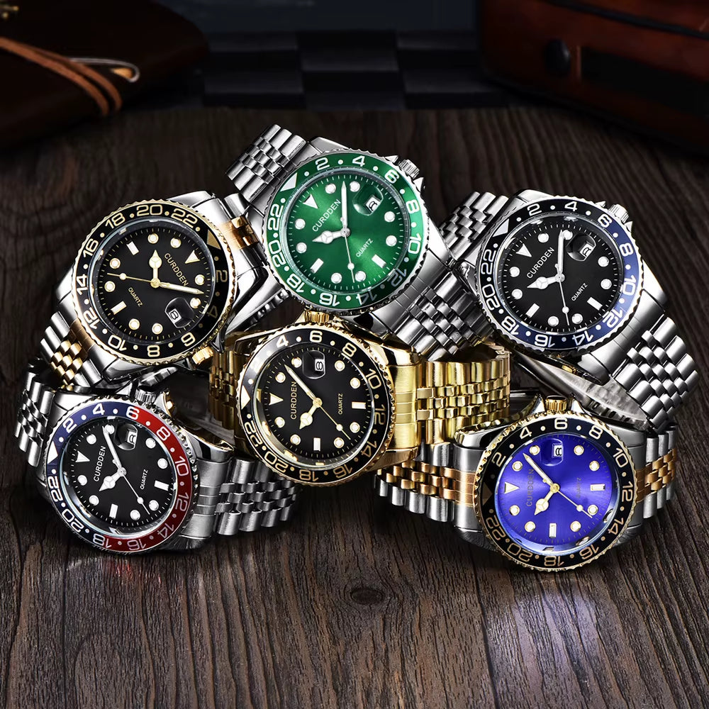 Stylish Men's Quartz Watch with Stainless Steel Band - Casual Calendar Design for Students and Trendsetters - Green Relogios Masculinos 2024