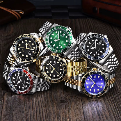 Stylish Men's Quartz Watch with Stainless Steel Band - Casual Calendar Design for Students and Trendsetters - Green Relogios Masculinos 2024