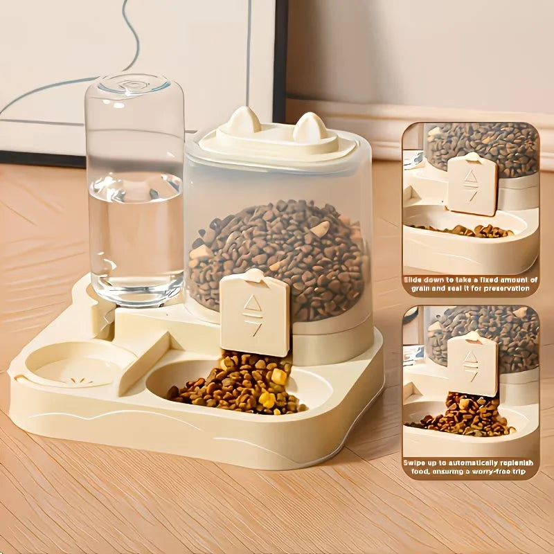 2-In-1 Large Pet Feeder & Water Dispenser, Dry Wet Separation, Durable Plastic, Transparent, No Battery, for Cats Dogs Travel